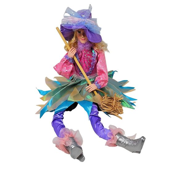 Halloween Witch 24" Purple Hat and Broom Party Decor Wreath Center - Picture 5 of 5